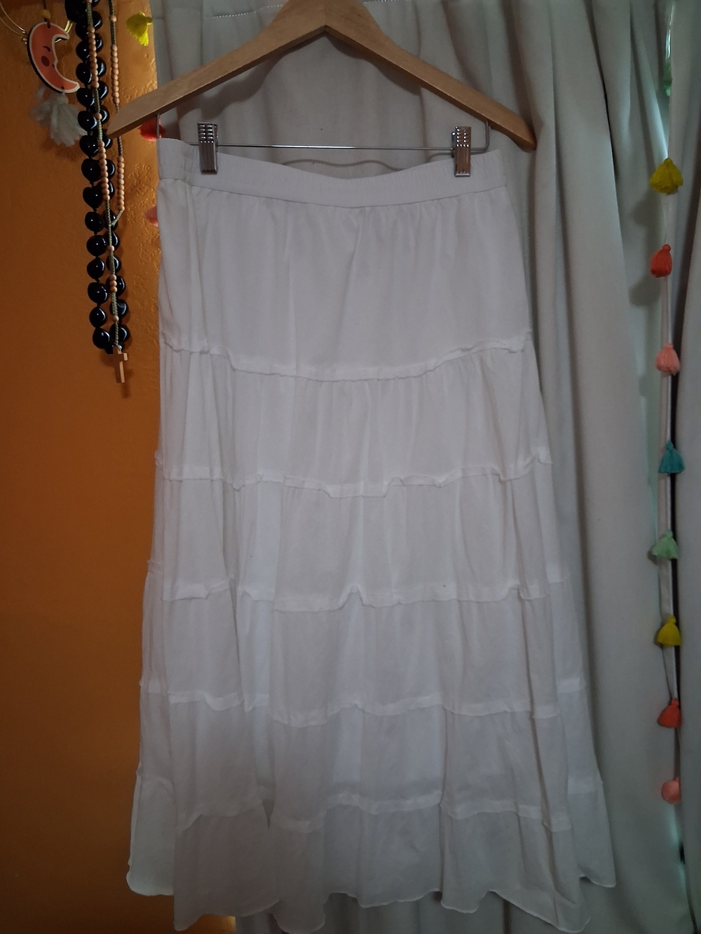 Studio West White Tiered Maxi Skirt with Elastic Waistband